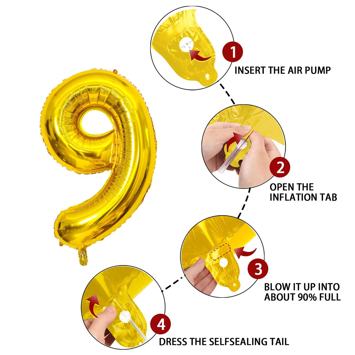 9 Number Balloon Gold 40 Inch Big Foil Mylar 9Th Balloons For 9 Year Old Boy Girl Birthday Party Decorations Wedding Anniversary