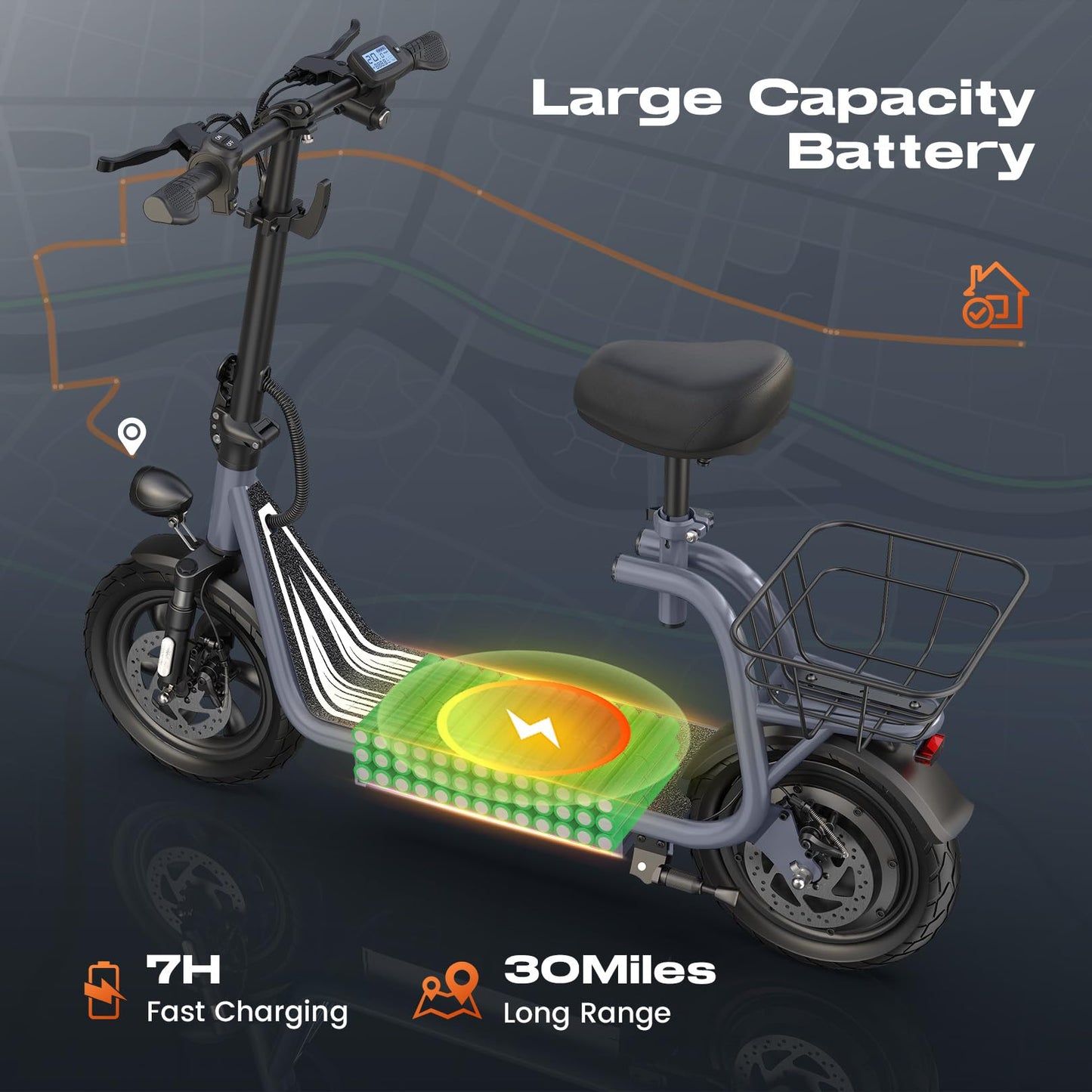 Caroma Peak 819W Electric Scooter with Seat 22 Miles Range 20Mph Max Speed 12 Tire Foldable Foldable Electric Scooter for mature-themed 265lb Max Load(Grey)