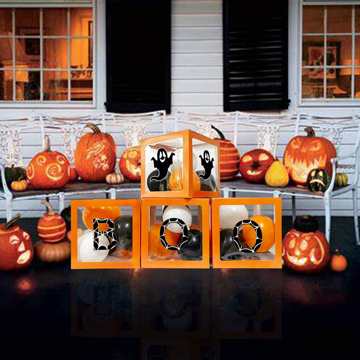 Halloween Balloon Boxes Decorations - Orange Transparent Box For Halloween Baby Shower, Birthday Party Decorations - Includes 4
