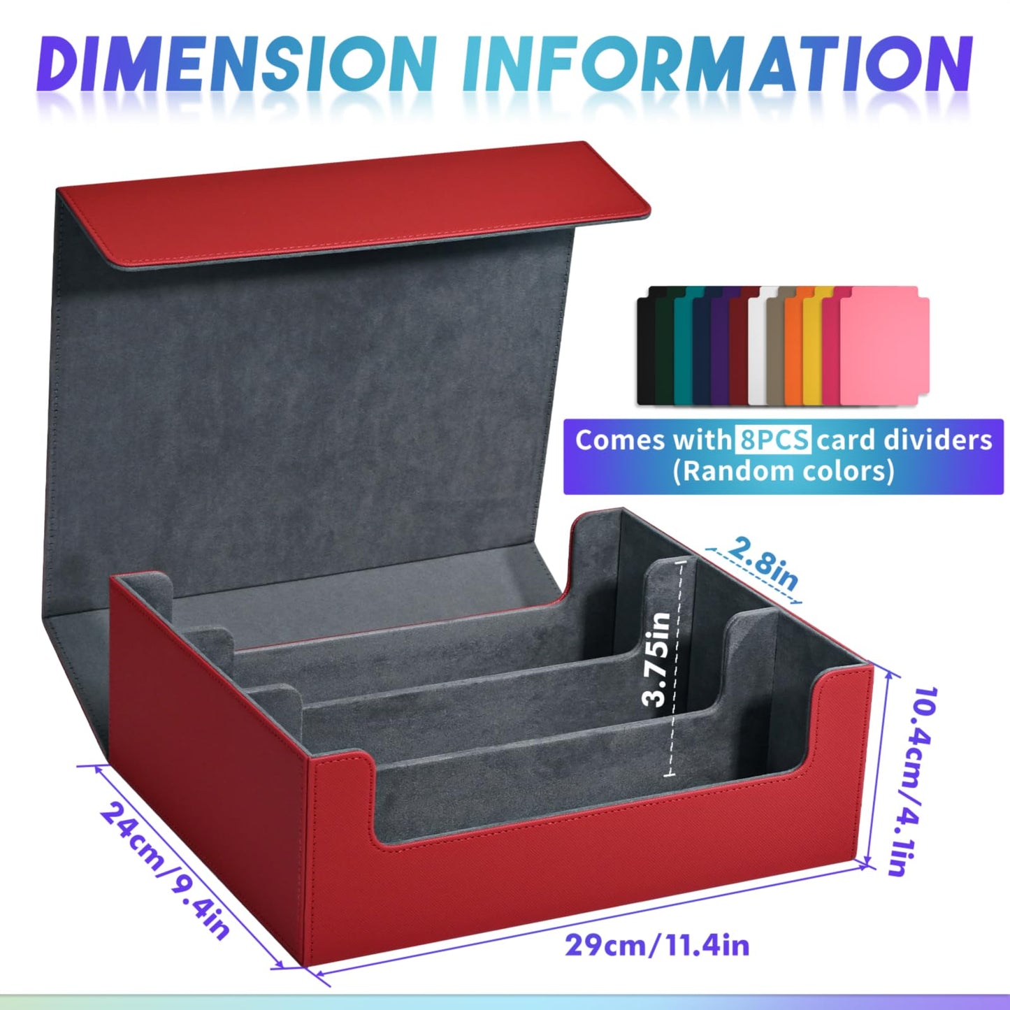 Uaono Card Storage Box For Trading Cards, Premium Card Deck Case Holds 1800+ Single Sleeved Cards For Mtg Yugioh Tcg, Strong Magnet Card Box Fits Magic Game Cards (Red)