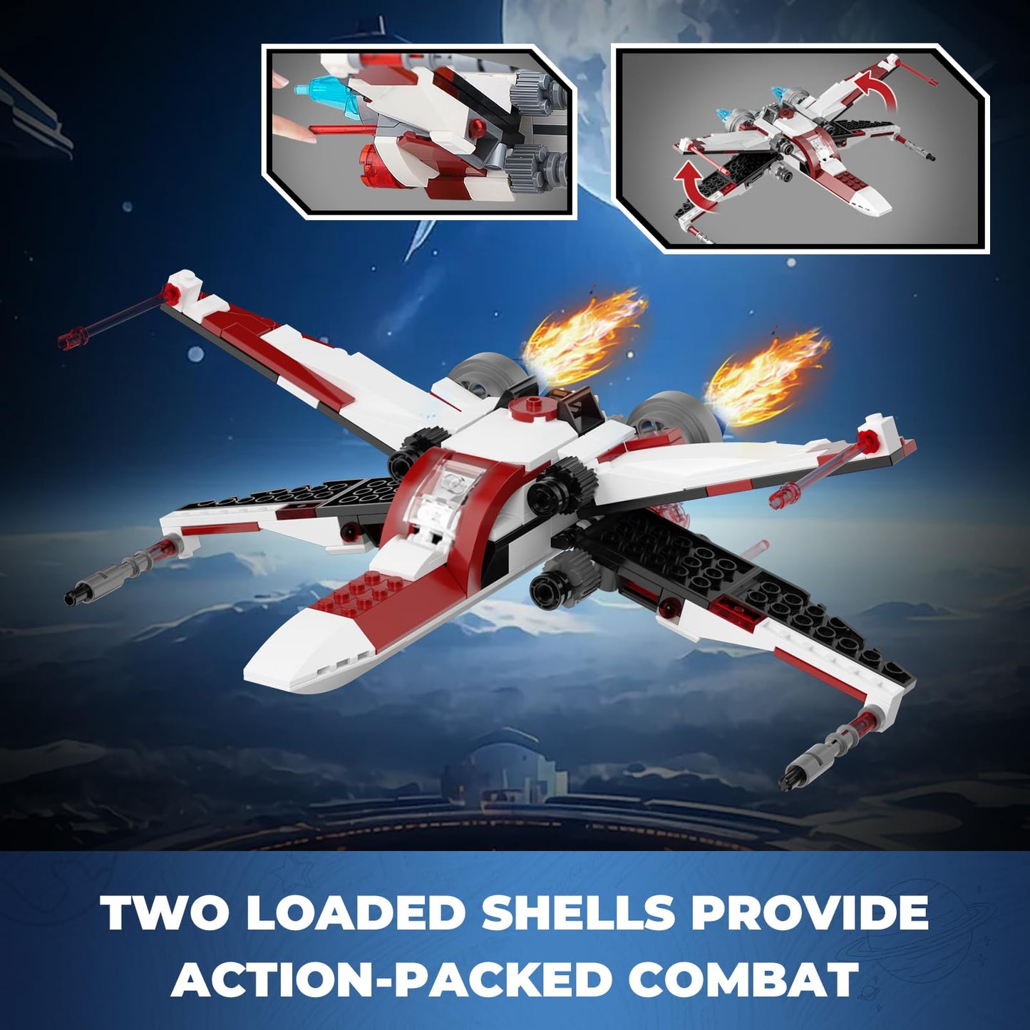 QLT 3 in 1 Space Wars Building Set - X-Wing Fighter, Republic Tank, AV-7 Cannon, Plastic, Model YC329, Compatible with Lego, Ages 6+