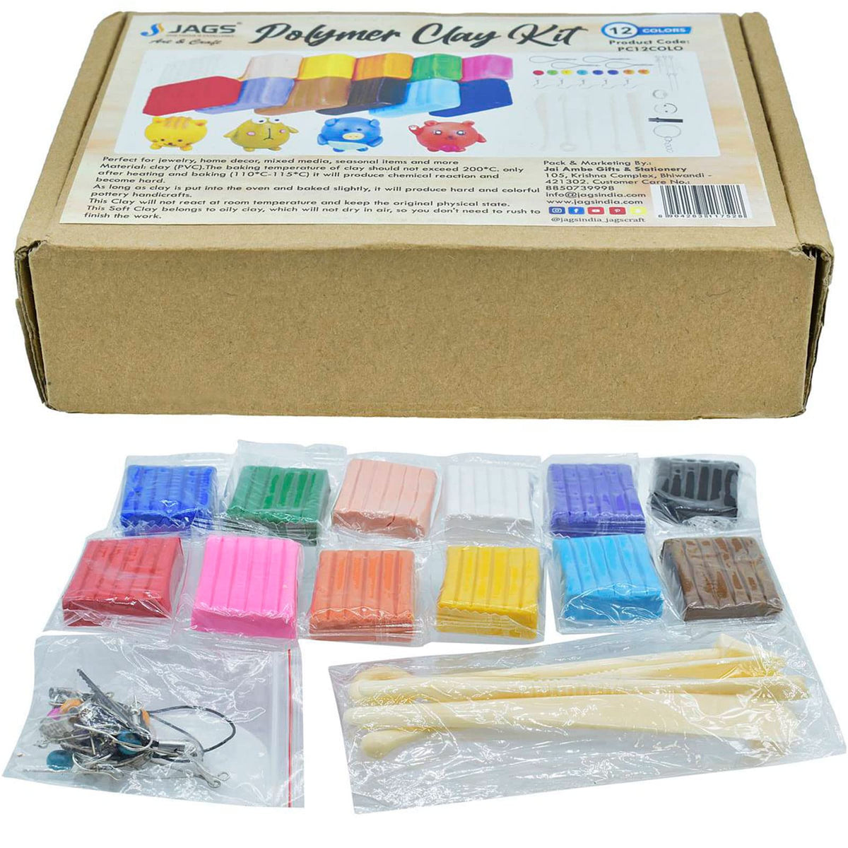 Jags Polymer Clay Kit (Pack Of 12) (20 Grams Each)