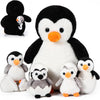 Aoriher 7 Pcs Penguin Stuffed Animal Set - 14 Inch Plush Mommy Penguin & Babies, Soft Fabric, Black/White/Gray, Model HS-Aoriher-21400