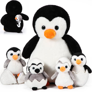 Aoriher 7 Pcs Penguin Stuffed Animal Sets 14 Inch Mommy Penguin And Plush Babies With 2 Eggs Wrapping Soft Cute Animal Plushie For Kids Exchange Gifts