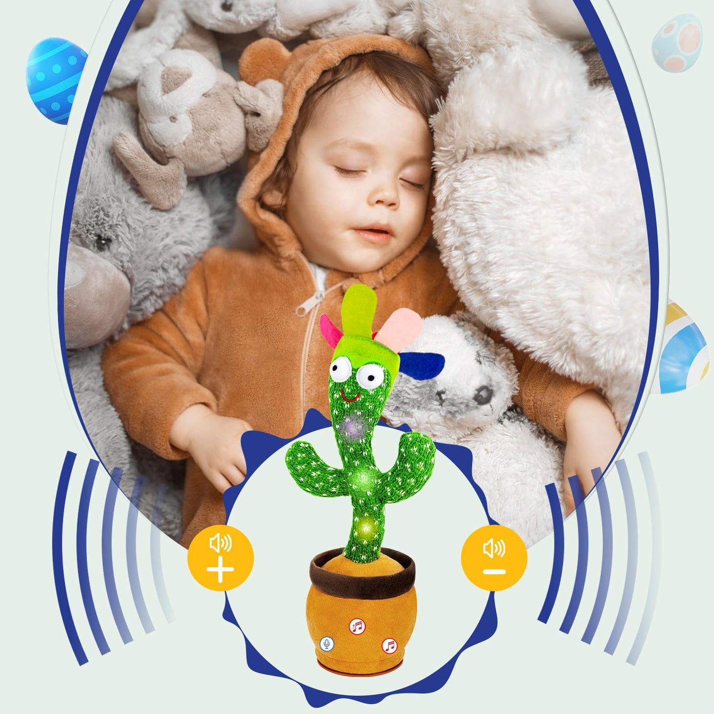 Ayeboovi Dancing Talking Cactus Toy for Kids, Adjustable Volume, Singing & Mimicking Cactus with Recording and Repeating Feature