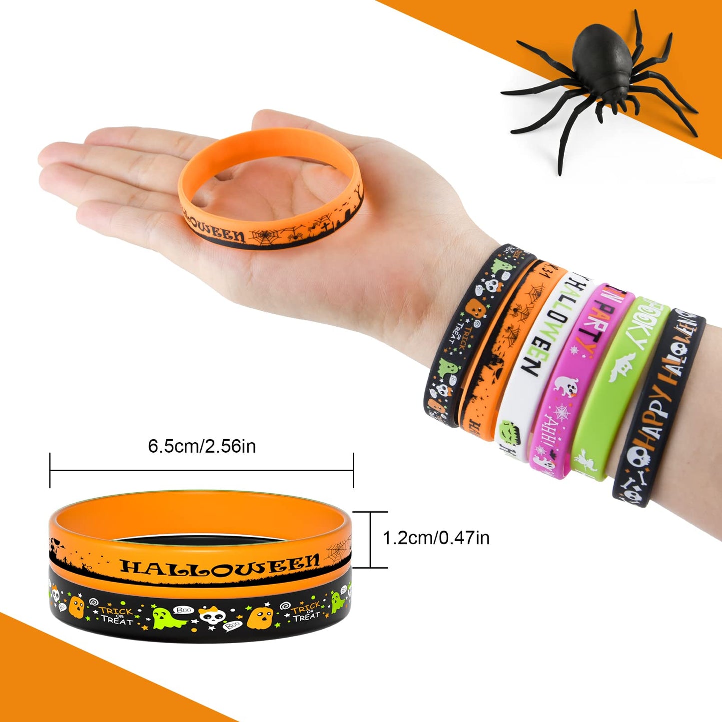 FEPITO 60Pcs Halloween Silicone Wristbands Halloween Party Goodie Bag Filler Trick or Treat Gifts, 6 Styles