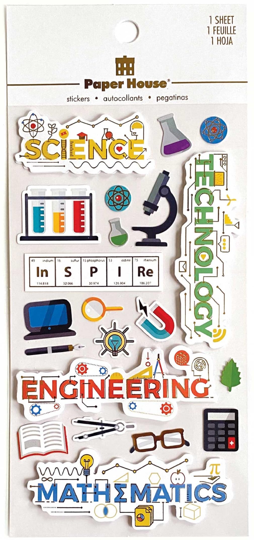 Paper House Productions Love S.T.E.M. Dimensional Accent Sticker Sheet