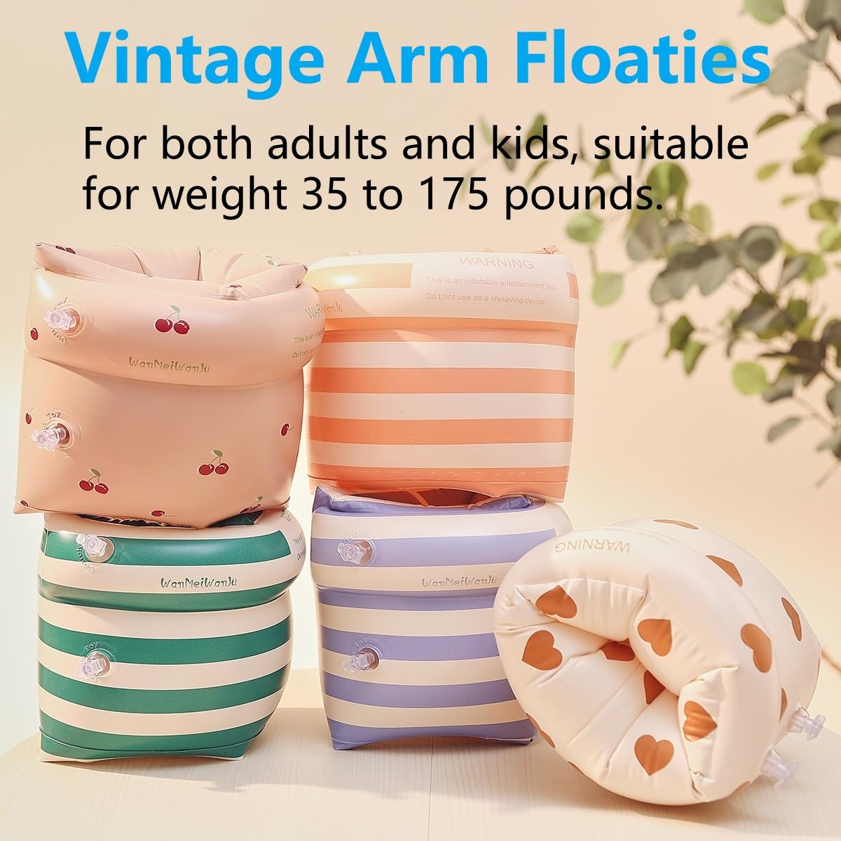 2-4 Pack Arm Floaties for Kids mature-themed - Vintage Striped Inflatable PVC Swimming Rings Pool Floats Arm Bands for Kids mature-themed Toddlers Children 3-5-6-12 Years (Blue+Green)