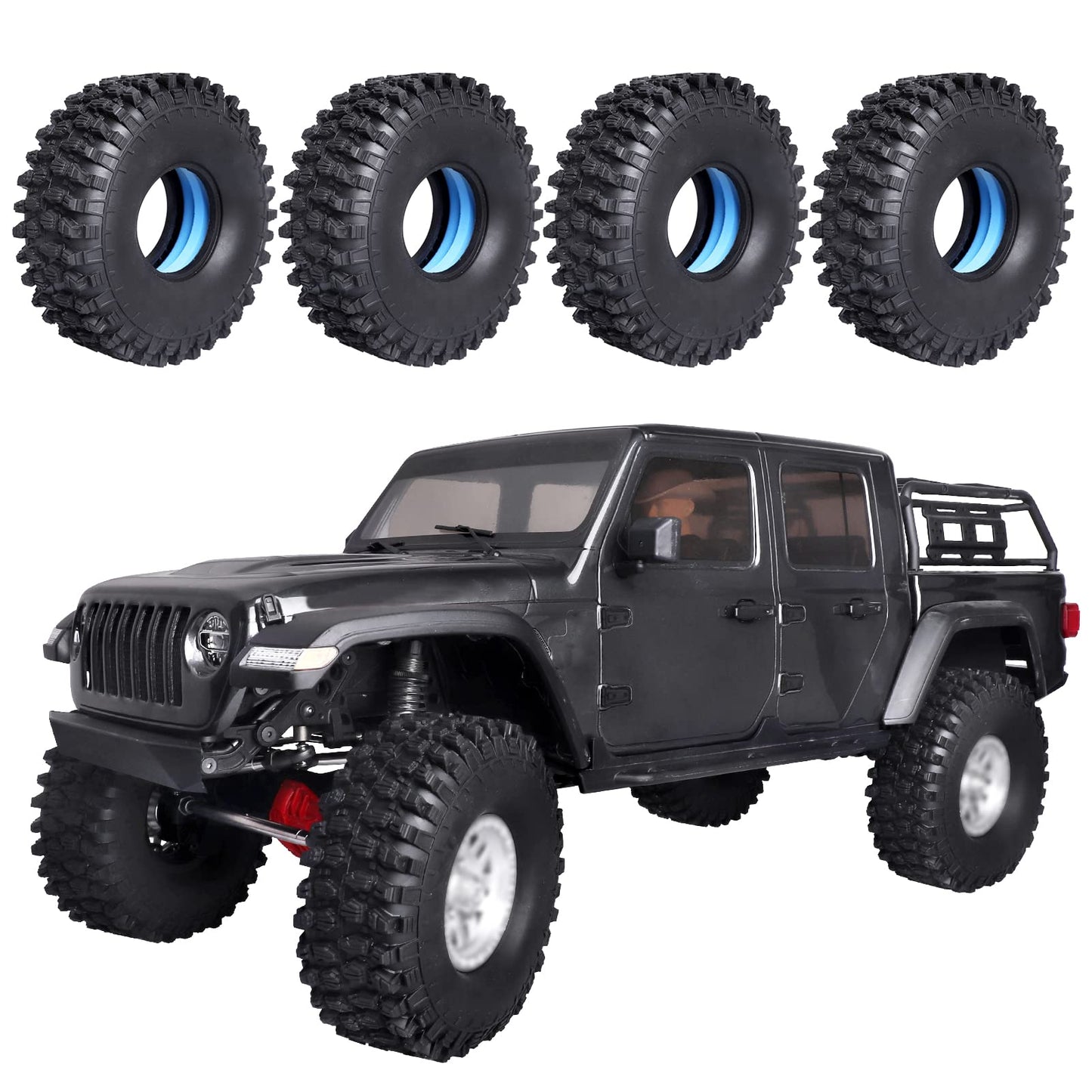 AllinRC 1.9 Crawler Tires and Dual Stage Foams Closed Cell Inner/Soft Outer Foam Inserts for RC Crawler Car Traxxas TRX4 TRX6 Ax