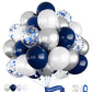 Haolongfa Navy Blue And Silver Balloons,12 Inch 60Pcs Navy Blue Balloons With Silver Confetti Balloons,Pearl White Latex Balloon