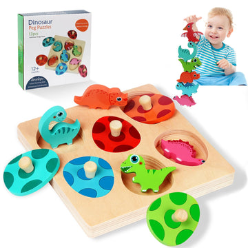 Wooden Puzzles For Toddlers 1-3 2-4, Montessori Baby Dinosaur Toys For 1 2 3 Year Old Boy Girl Christmas Birthday Easter Basket
