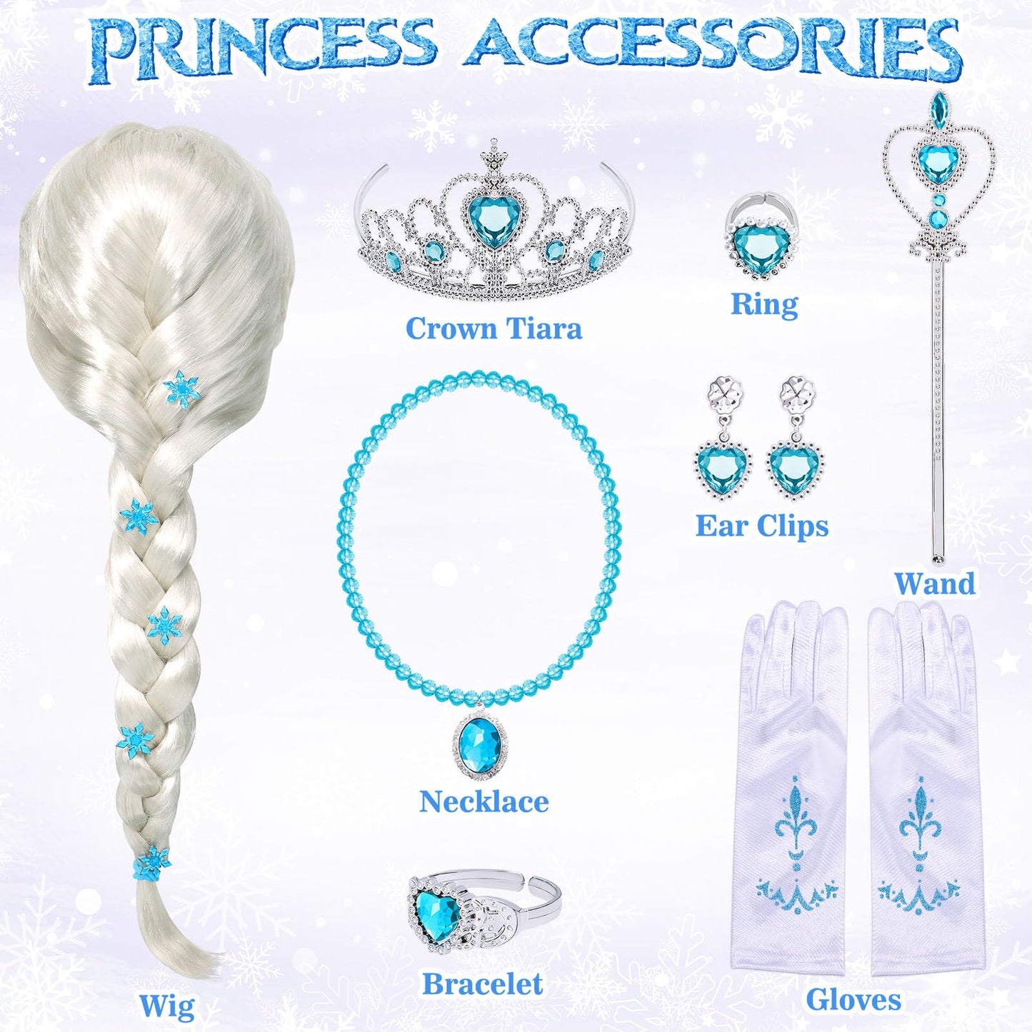 Tacobear 11Pcs Elsa Dress, Elsa Costume For Girls 3-10 With Detachable Sequin Cape/Wig/Crown/Wands, Princess Dress For Girls, Birthday Halloween Christmas Outfit For Kids 5T 6T
