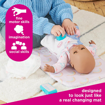 Ultimate Care Kit For Dolls: Authentic Play With Rainbow Cushioned Changing Mat, Nappy, Brush, Comb, And Containers - Suitable For Dolls Up To 46Cm - Encourages Realistic Role Play - Ages 3+