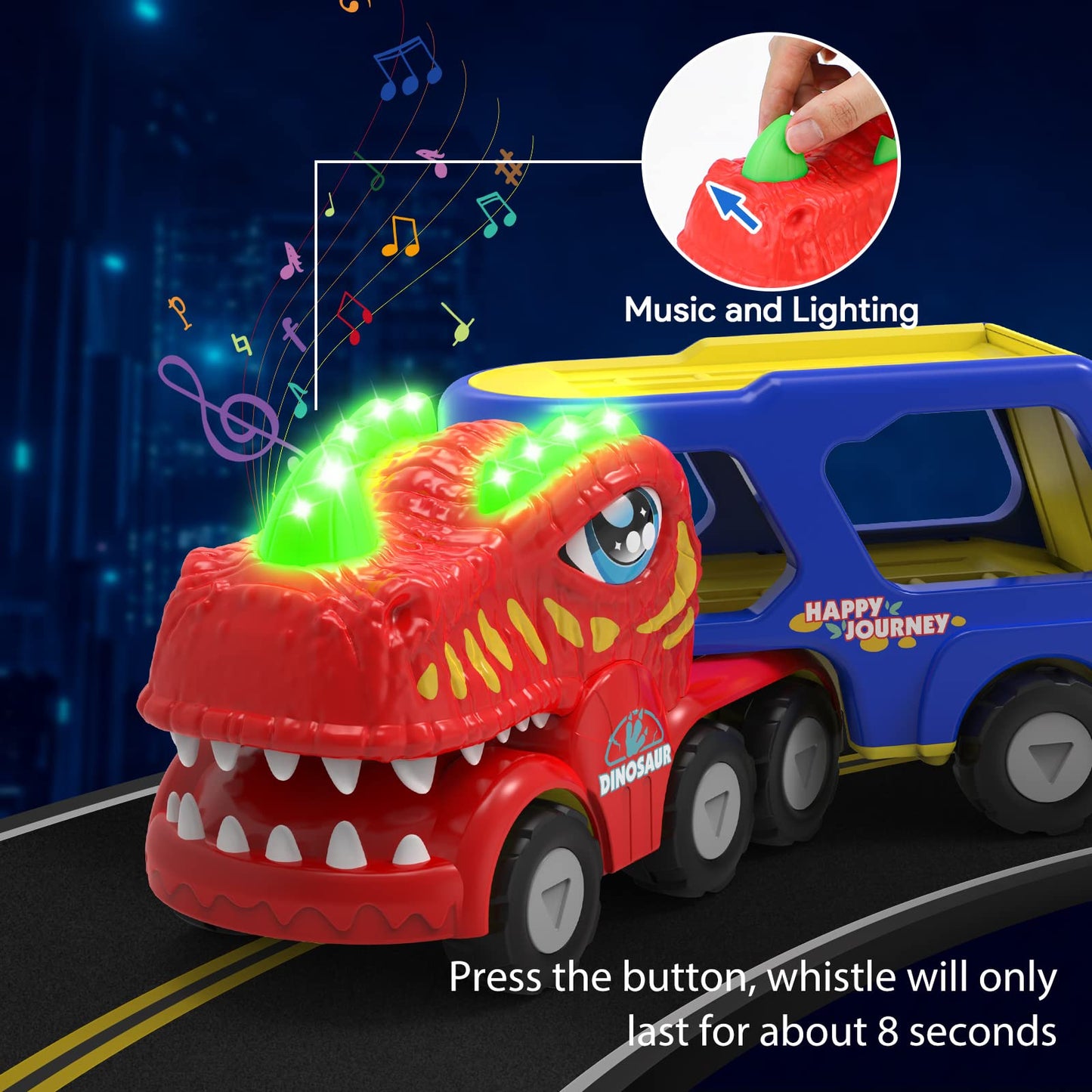 HEGUD Toddler Car Toys for 1 2 3 4 5 Year Old Boy, 5-in-1 Dinosaur Vehicle Trucks Toys for Toddlers 1-3 with Sounds & Lights Toy