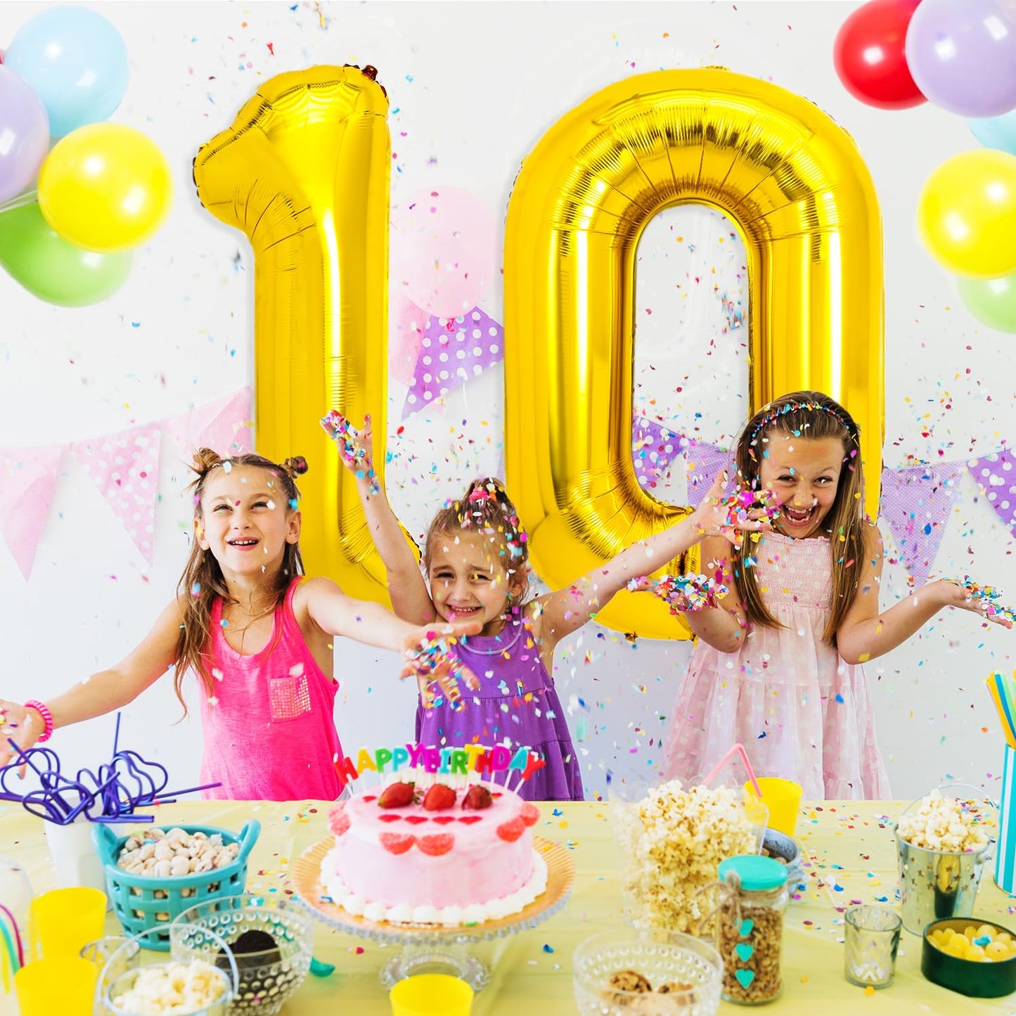 Pigetale 40 Inch 10 Number Balloons Gold Big Giant Jumbo Number 10 Balloons, Foil Mylar Helium Digital Balloons For Toddler Girl