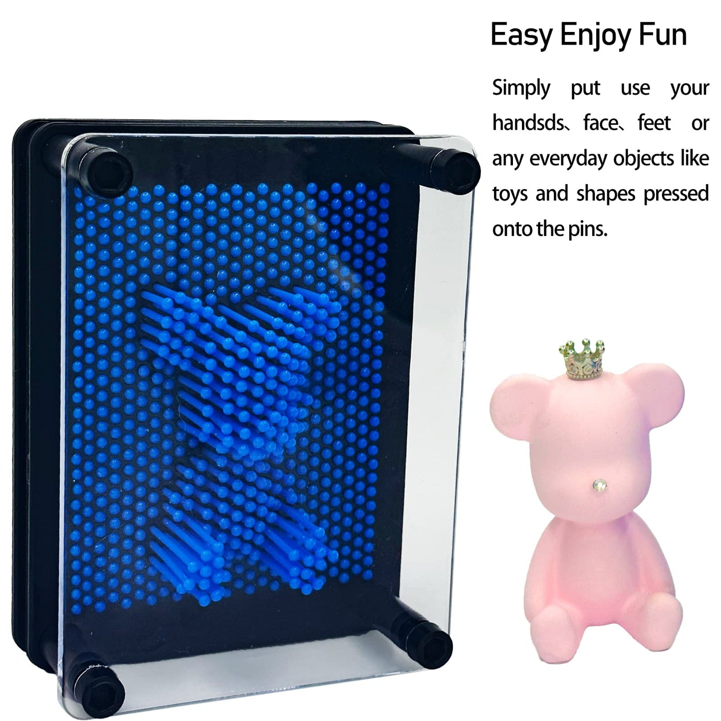 3D Pin Art Sensory Toy Size 5X3.7 Inches Needles Pin Impression Toy Intellectual Fun Rainbow Toys, Navyblue