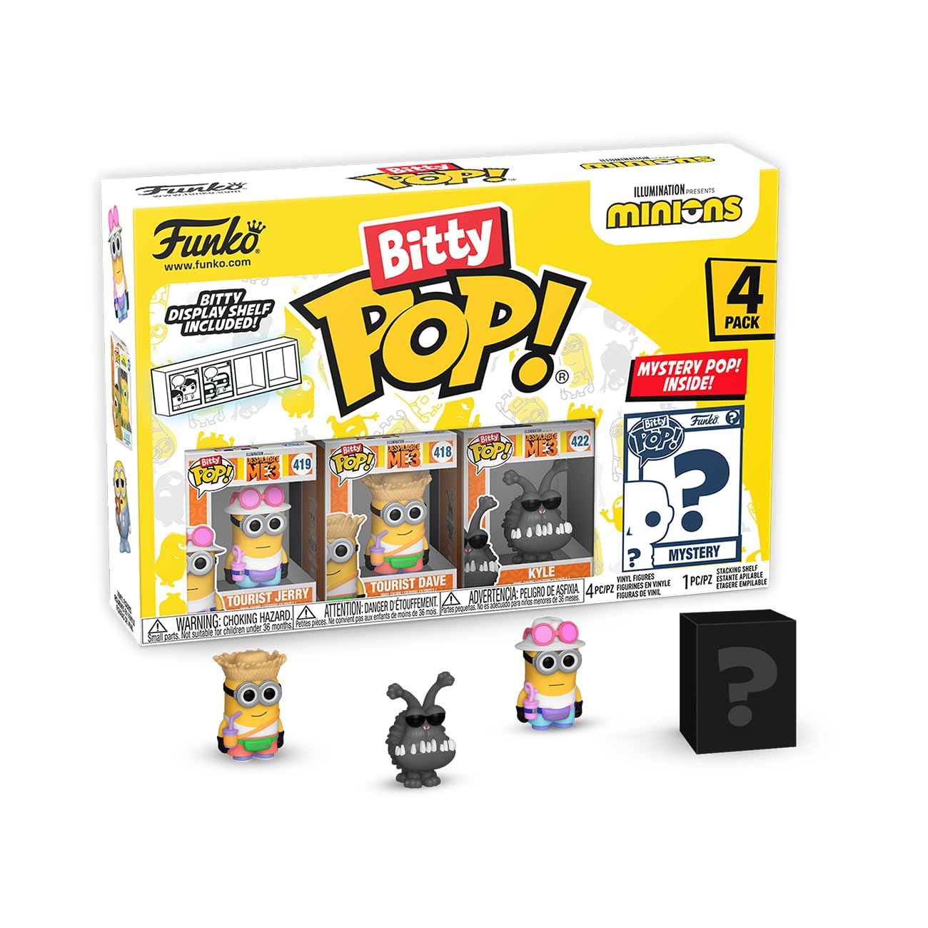 Funko Bitty Pop!: Minions Mini Collectible Toys 4-Pack - Tourist Dave, Tourist Jerry, Kyle, & Mystery Chase Figure (Styles May V