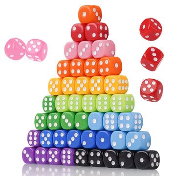 NiToy Game Dice Set 16MM 50PCS 6-Sided Solid Vintage Colors Standard Round Corner Dices for Board Game, Party, Holidays, Family 