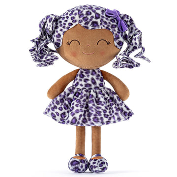 Gloveleya Doll Baby Dolls Soft Doll Baby Girl Gifts Curly Hair Brown Purple Leopard Dress Spring Girl 12Inches