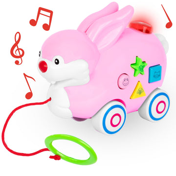 Artcreativity Bunny Pull Toy – Interactive Pull Music Toy For Toddlers With Lights, Easter Music For Kids, And 4 Animal Sounds – Fun Learning Toy With Shapes & Colors For Boys & Girls