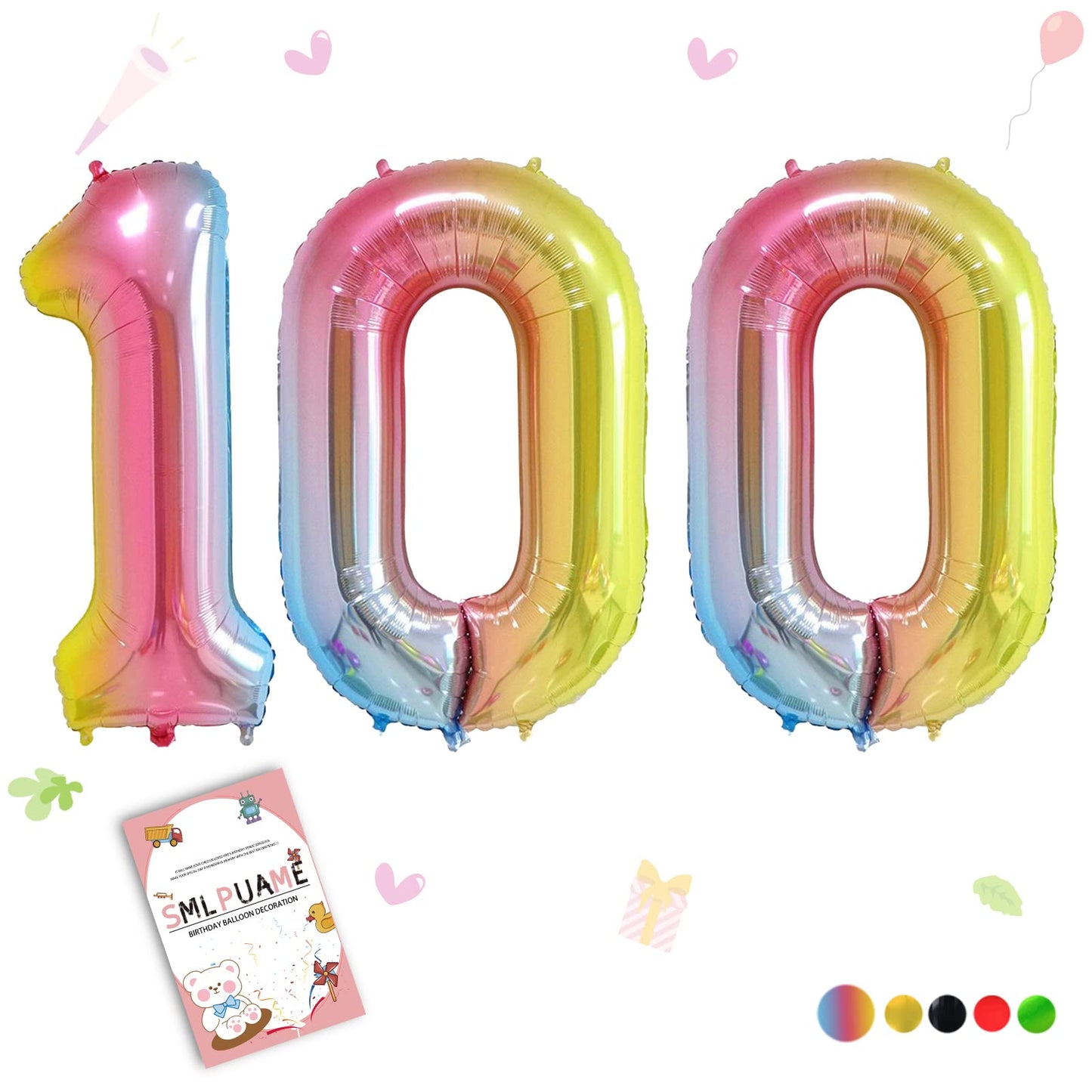 Smlpuame 40 Inch Number Balloons 0-9 Rainbow Gradient Large Number 100 Balloons, Digital Balloons For Birthday Party Celebration