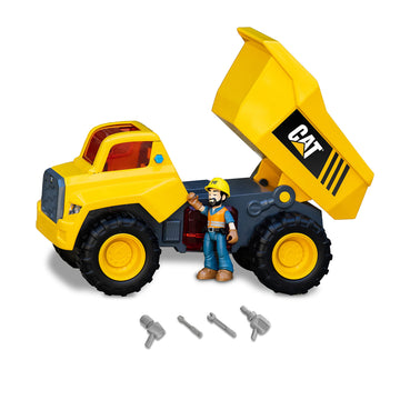 CAT Construction Toys, Power Action Crew 12'' Dump Truck with Action Figure, Lights and Sounds, Ages 3 and up