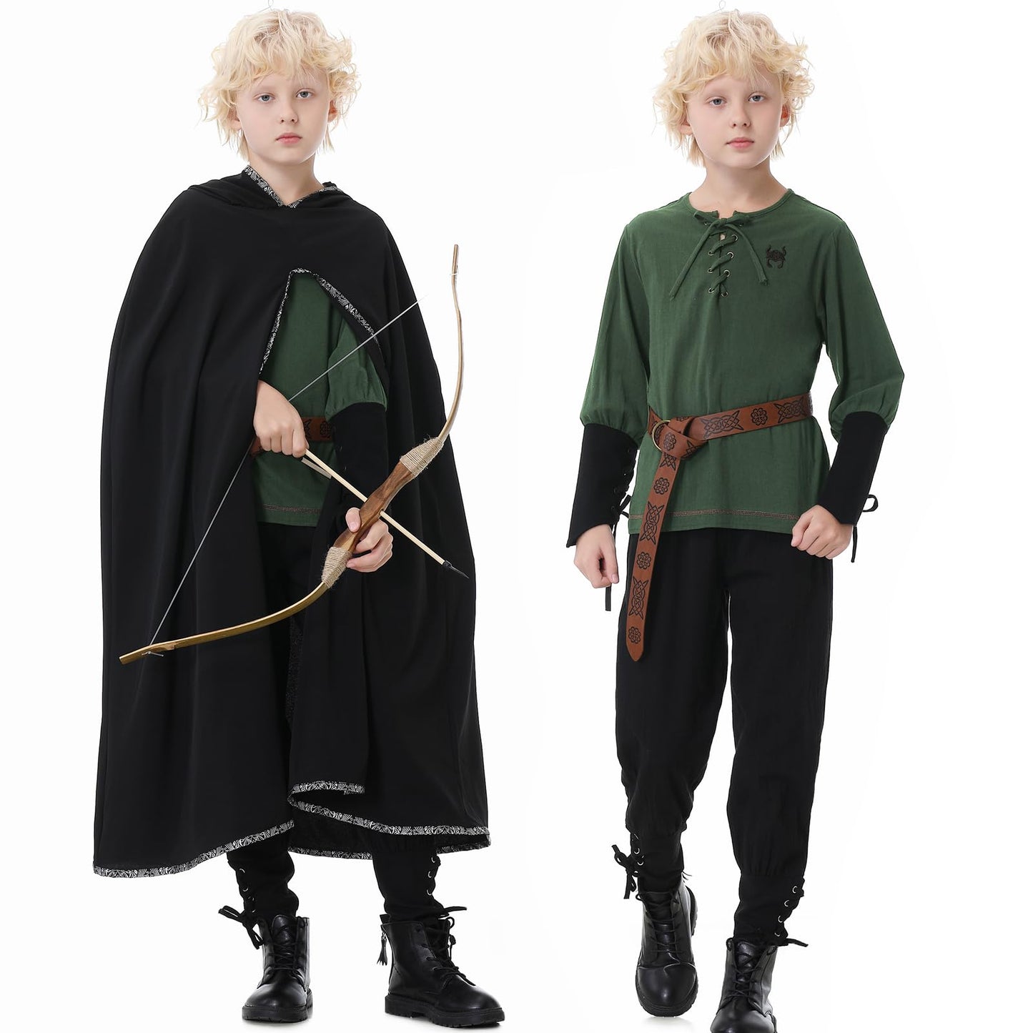 Ezuwail 4PCS Boys Renaissance Costumes Outfit Kids Medieval Viking Costume Sets for Halloween Boys Renaissance Accessories with