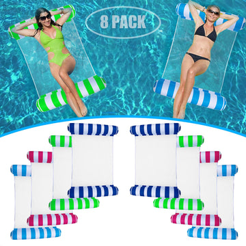 8 Pack Pool Floats Adult Size,Multi-Purpose 4-in-1 Inflatable Hammock Toys (Saddle,Lounge Chair,Hammock,Drifter) Floats for Swim