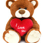 I Love You! 10'' Teddy Bear with Red Heart  Soft Plush Bear Doll Stuffed Animal Toys  Gifts for Her/Girlfriend Lover Mom Kids (Brown)