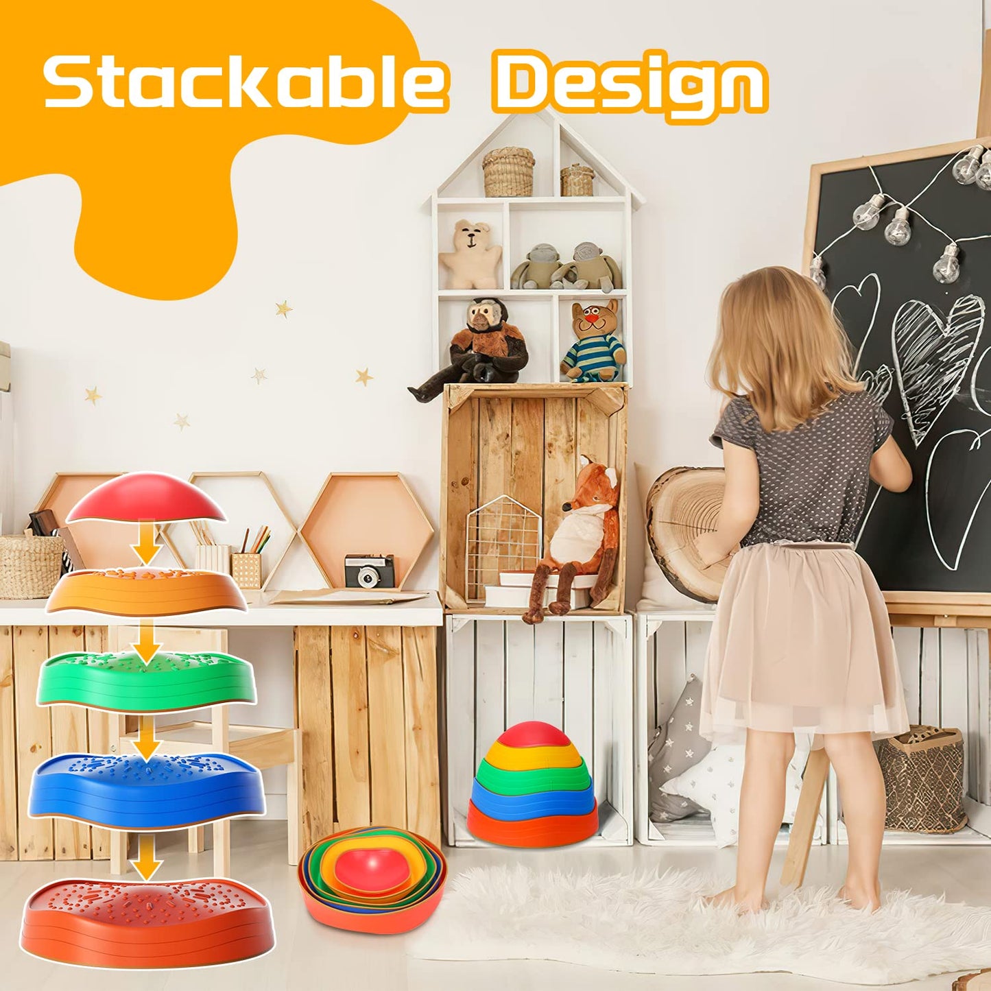 Kirumie Stepping Stones For Kids, 5Pcs Non-Slip Plastic Balance River Stones For Kids, Promoting Children'S Coordination Skills