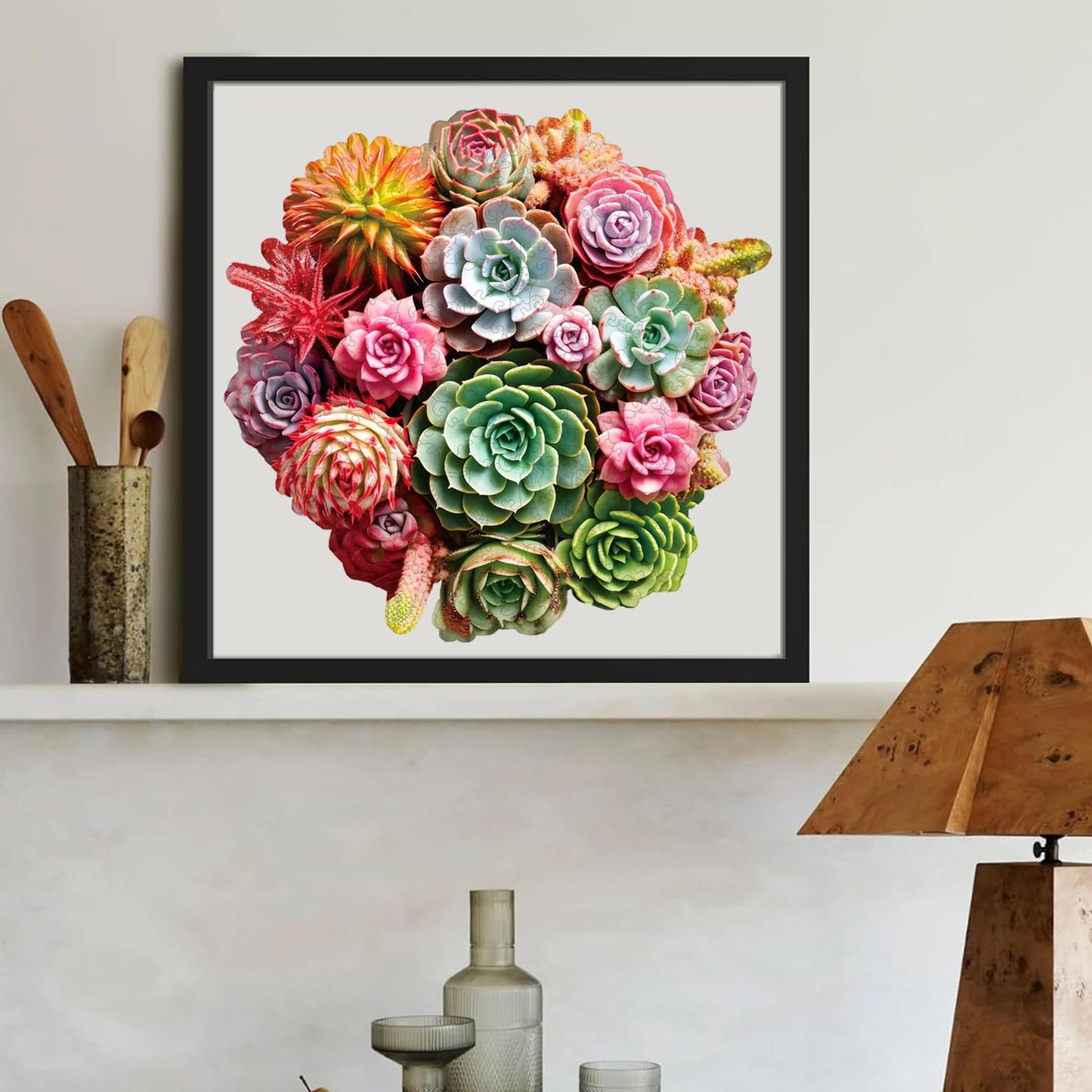 Wooden Puzzles For Adults 500 Piece, Colorful Succulent Puzzle For Mom, Challenging Puzzle, Luxurious Shaped Wooden Puzzles For