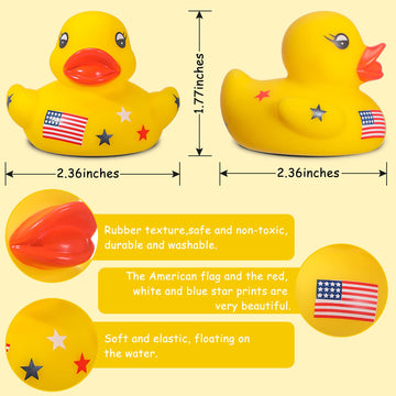 2.36 Inch Patriotic Rubber Ducks, Labor Day Red, White And Blue Stars Rubber Duckies For Fourth Of July Party Supplies, Classic