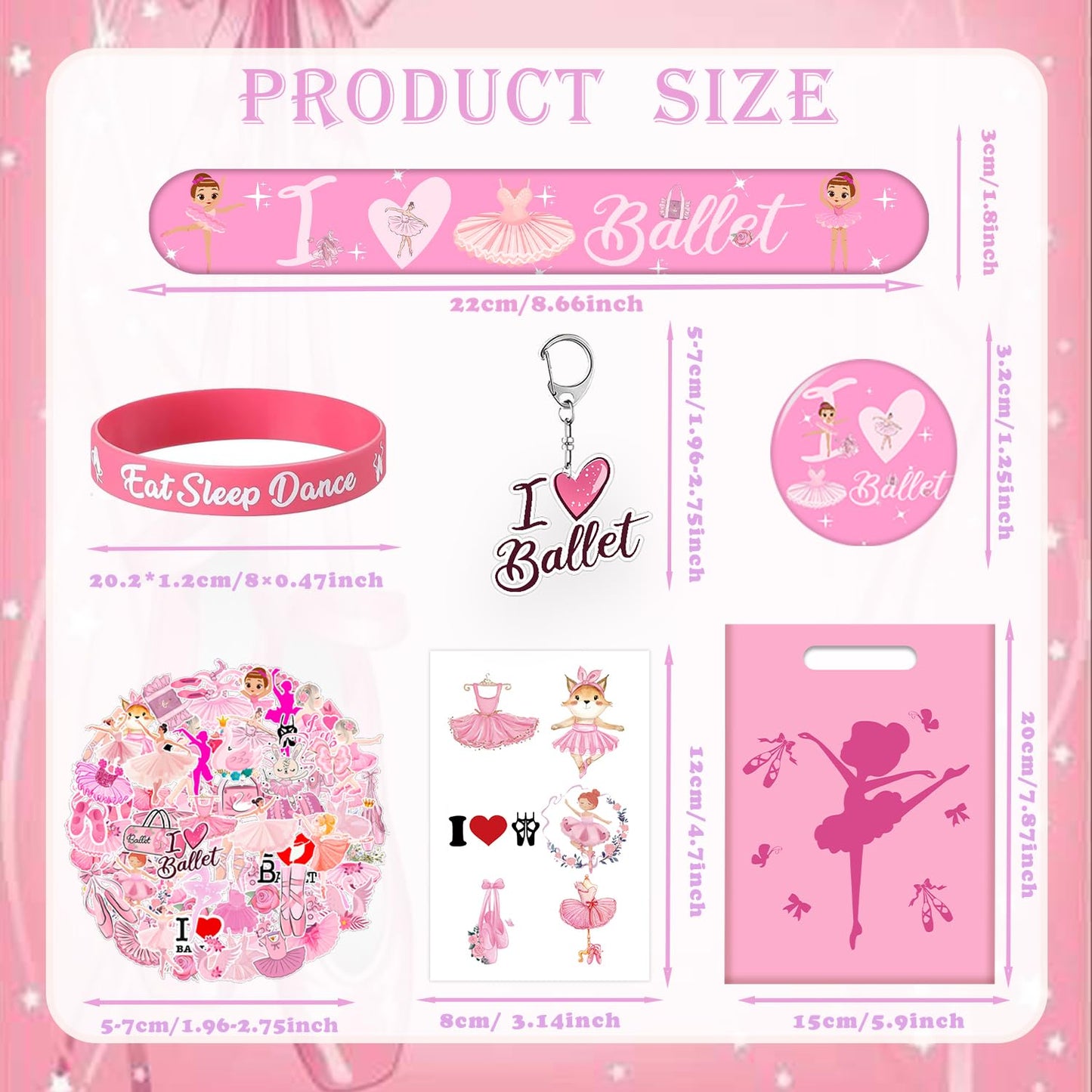 122 PCS Ballerina Party Favors Dancing Theme Birthday Supplies Decorations with Ballerina Goodie Bags, Ballerina Stickers, Balle