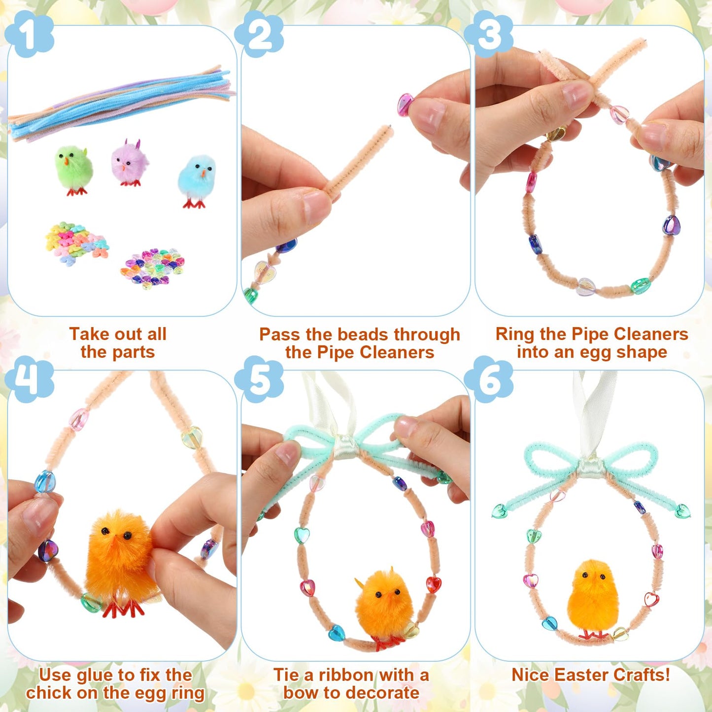 Soulchen 36 Set Easter Crafts Kits DIY Easter Chick Ornament with Colorful Pipe Cleaners Cute Beads for Spring Party Favors Art