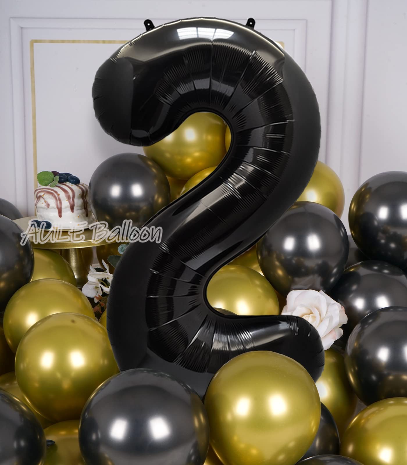 Aule 40 Inch Big Black 2 Balloon Number Large Foil Helium Number Balloons 0-9 Jumbo Giant Happy 2Nd Birthday Party Decorations F