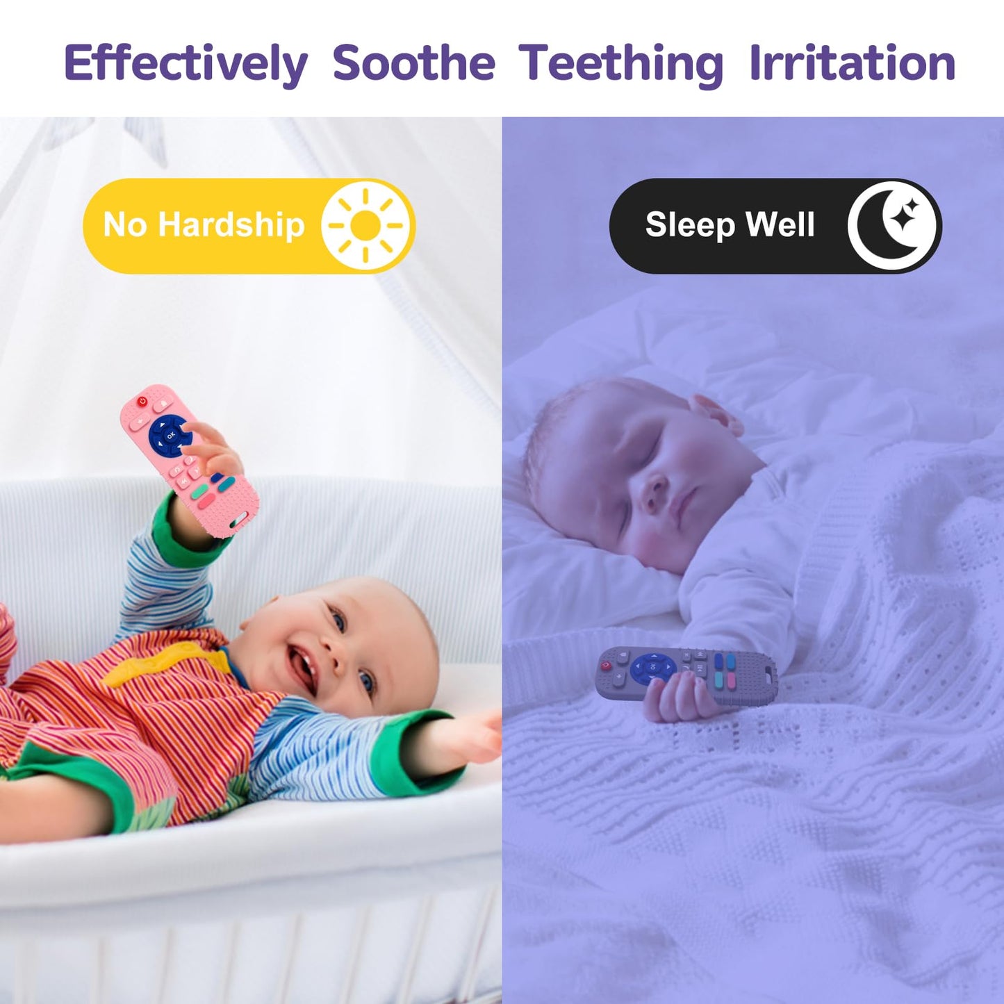 Hooku 2 Pack Silicone Teething Toys For Babies 0-6 Months, Teethers For Babies 6-12 Months, Remote Teether For Baby, Sensory Toy