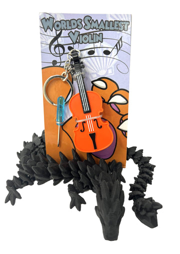 MunnyGrubbers - Mystery Fidget Dragon & Original World's Smallest Violin Toy Keychain With Playable Sad Music - Mini Tiny Violin Keychain with Sound - Novelty Gift Toys