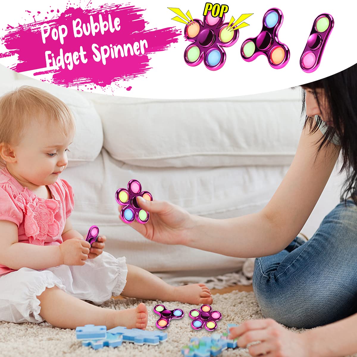 Jawhock 3 Pack Pop Fidget Spinner  Ideal Decompression Fidget Toys mature-themed Fidget Spinner for Relief  Goodie Bag Stuffers Return Gifts Birthday Party Favors Classroom Carnival Prize for Kids Boys Girls