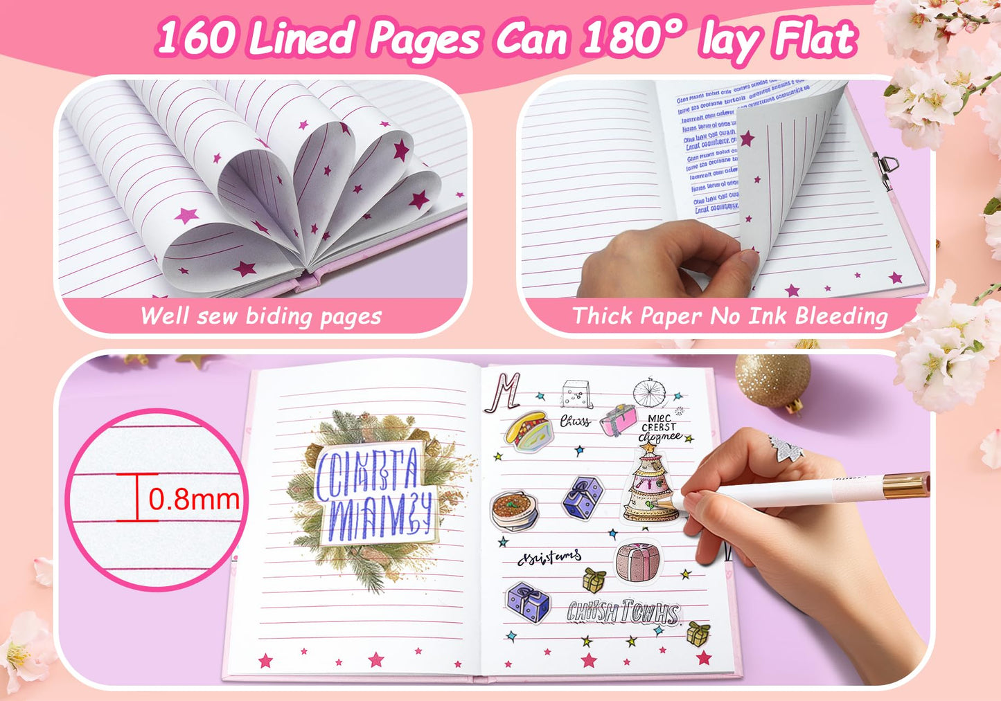 Ginmlyda Girls Diary With Lock For Kids, 7X5.25 Inches 112 Lined Pages Secret Cats Notebook For Girls Journal With Lock For Kids