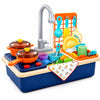 Kids Kitchen Sink Playset with Running Water, Pretend Play Cooking Set, Play Sink with Automatic Water Circulation, Pots, Pans, 