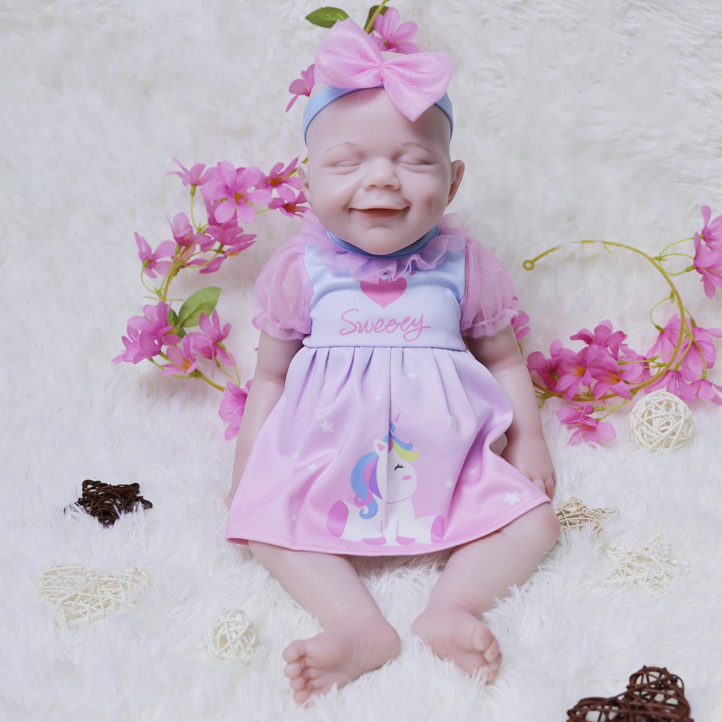 Aisite Realistic Reborn Baby Dolls - 18 Inch Full Silicone Baby Girl Eyes Closed, Christmas&Birthday Gifts, Suitable For 3+