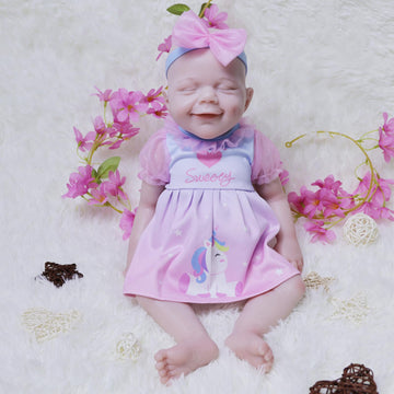 Aisite Realistic Reborn Baby Dolls - 18 Inch Full Silicone Baby Girl Eyes Closed, Christmas&Birthday Gifts, Suitable For 3+