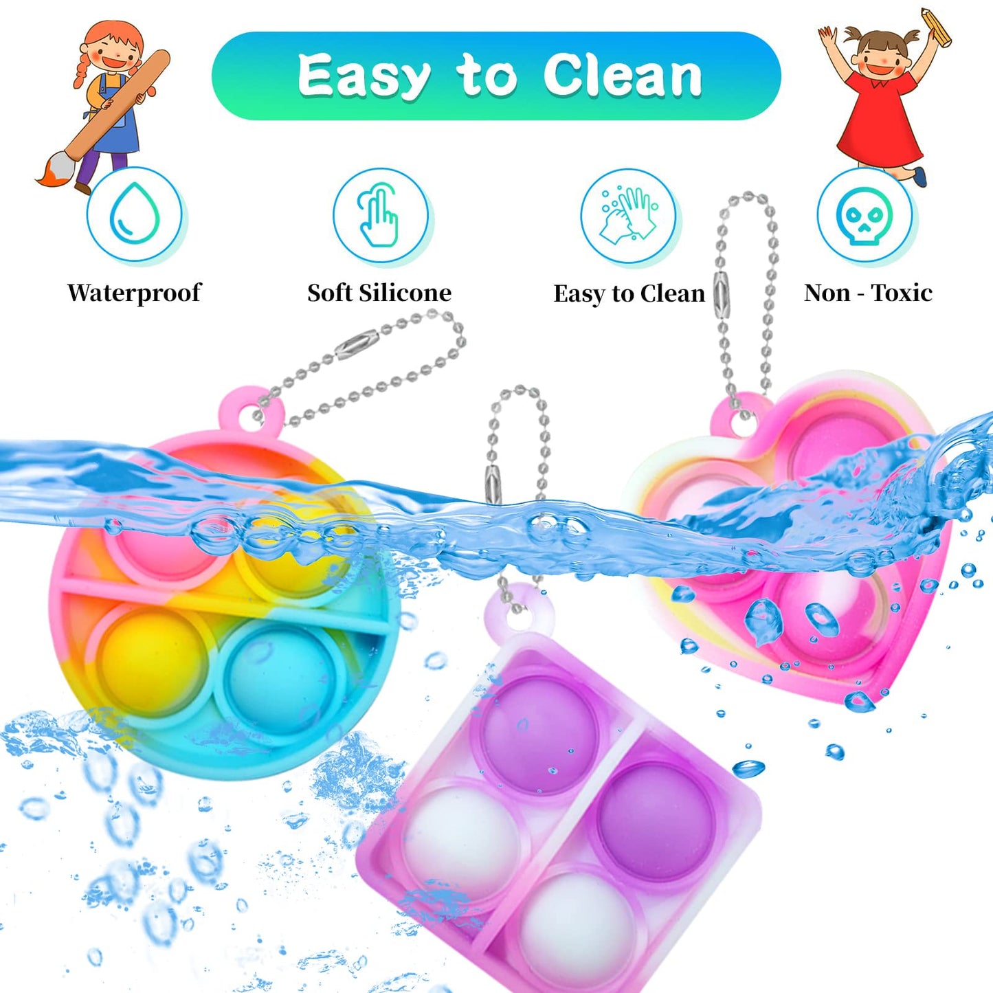 ONKULL Pop Fidget Keychain 90 Pack - Mini Sensory Fidget Toys for Kids 4-12, Colorful Party Favors & Classroom Prizes