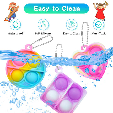 ONKULL Pop Fidget Keychain 90 Pack - Mini Sensory Fidget Toys for Kids 4-12, Colorful Party Favors & Classroom Prizes