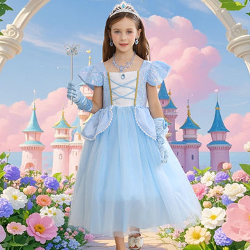 Itvti Princess Cinderella Costume For Girls Kids Cosplay Dress Carnival Halloween Party Outfit, Blue, 4-5 Years