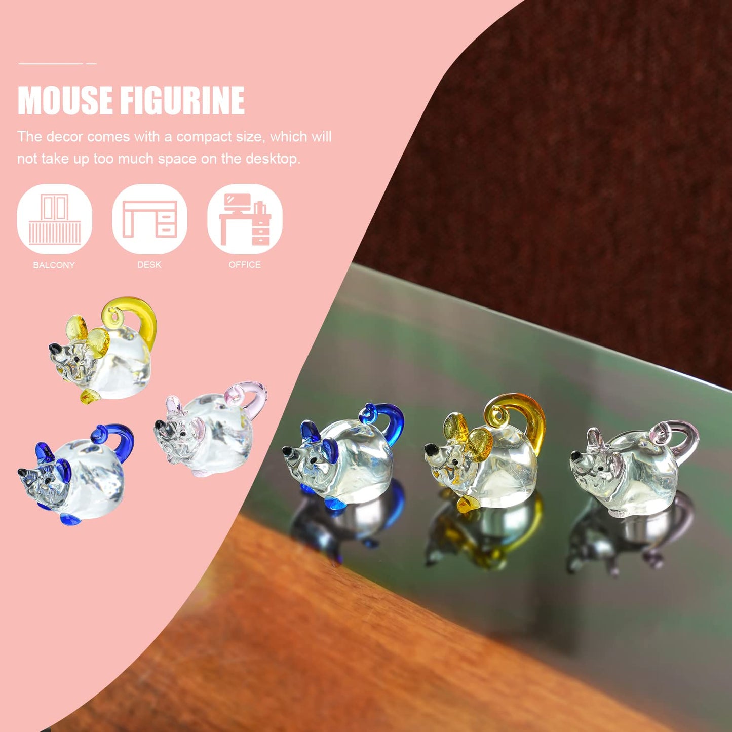 H&D Hyaline & Dora 3 Pack Glass Crystal Mouse Figurines Collectibles,Hand Blown Art Glass Animals Miniature Garden Decor Statue