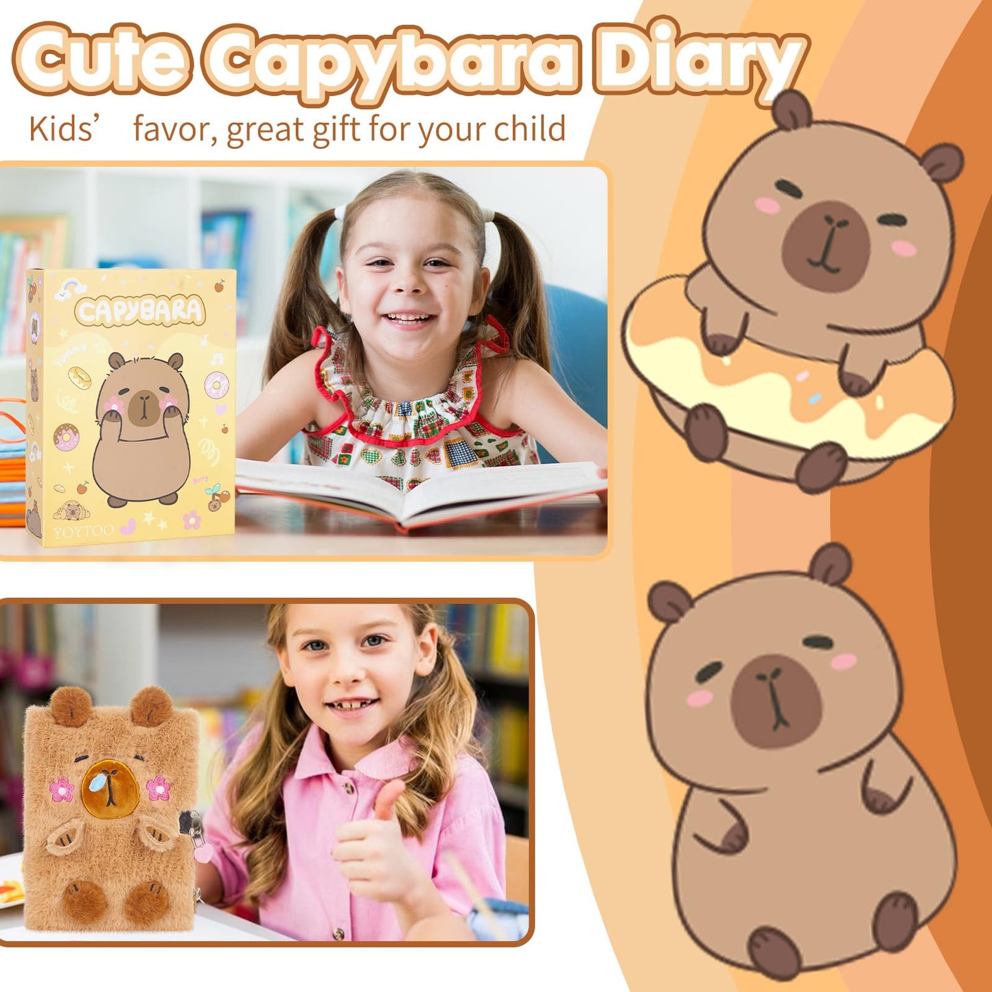 Capybara Diary for Girls with Lock  Plush Capybara Toys Gift for Teen Girls Back to School  Kids Writing Journal Notebook  Birthday Gifts for Little Girls Ages 5 6 7 8 9 10-12 Year Old
