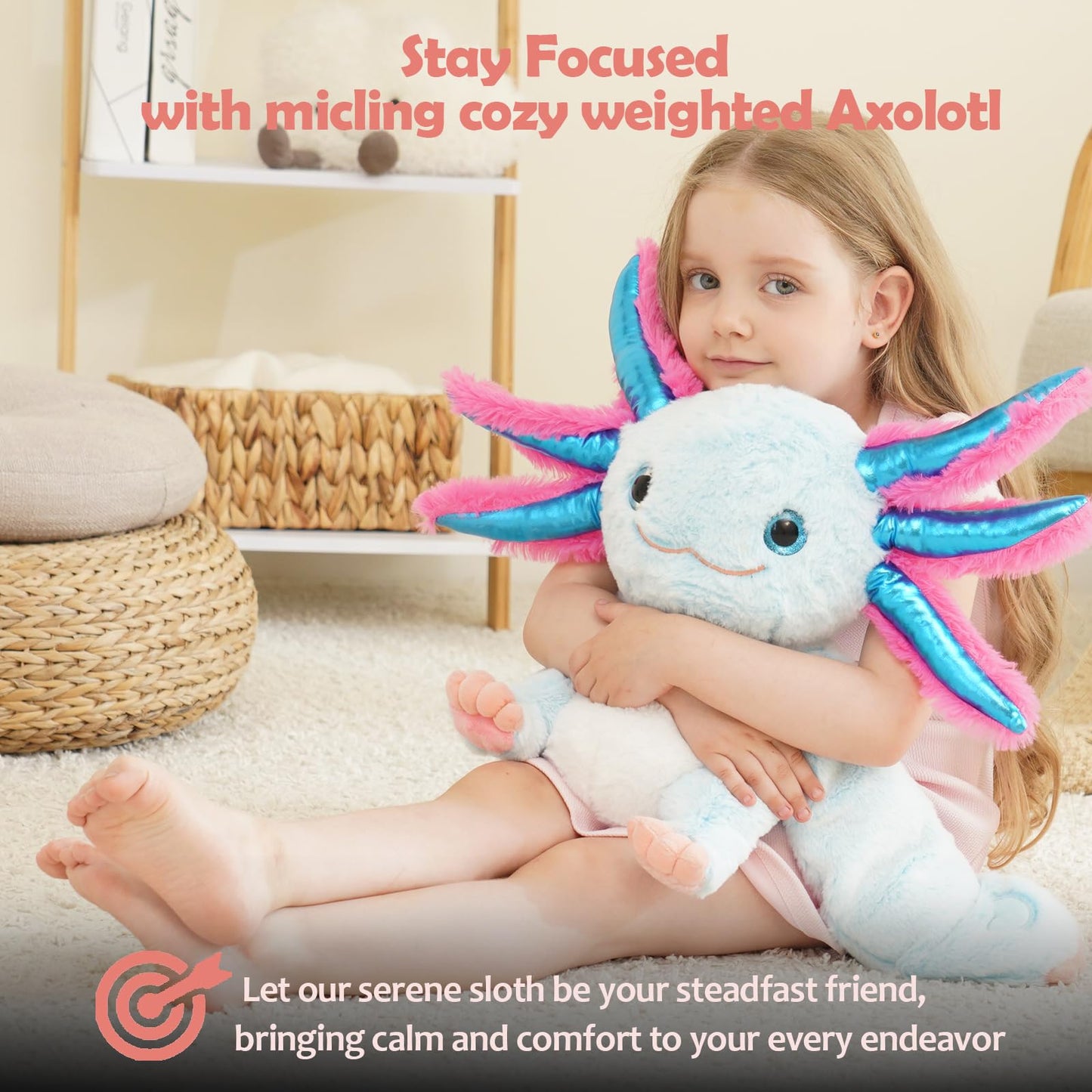 Micling Weighted Stuffed Animal - 4.5 lbs Blue Axolotl Plush for Sensory Needs, Autism & Anxiety Relief