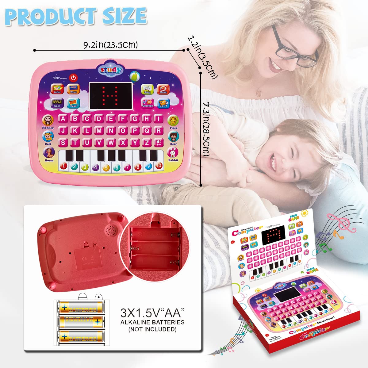 Kids Tablet Toddler Learning Pad With Led Screen Teach Alphabet Numbers Word Music Math Early Development Interactive Electronic