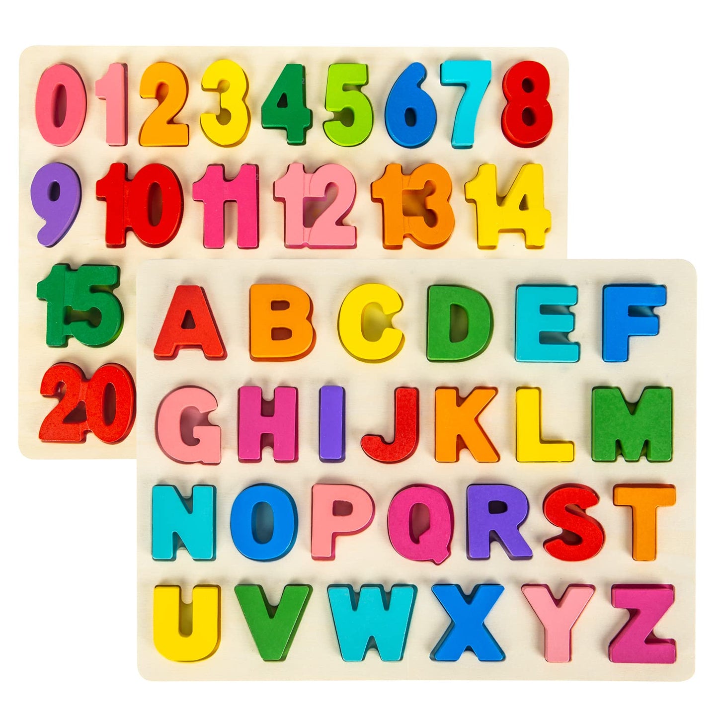 Attmu Wooden Puzzles For Toddlers, Alphabet Puzzle And Number Puzzle, 2 In 1 Preschool Educational Learning Toys With Chunky Wood Abc Puzzle Board, For Girls Boys Kindergarten Set Of 2